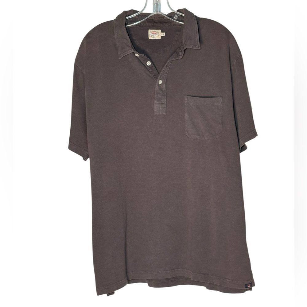 Faherty Gray Brown Polo Shirt Men's XL Casual 100% Cotton